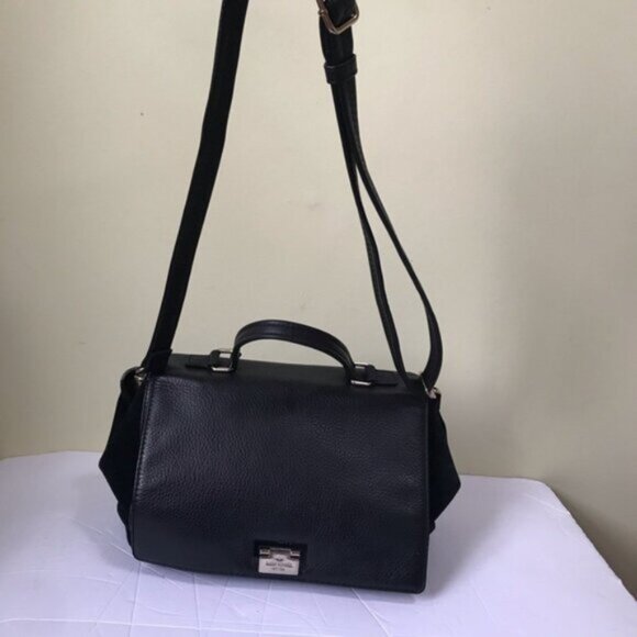 KATE SPADE Magnolia Park Pebble Leather Suede Satchel Shoulder Bag Large Logo - Picture 8 of 15